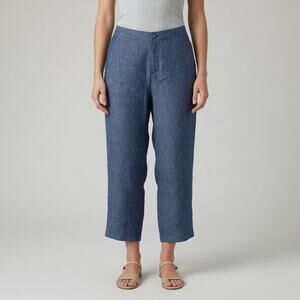 Lintico 100% Linen Crop Chambray Pants Size M Blue Minimalist Lagenlook